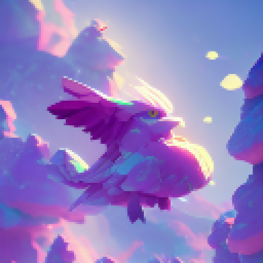 rare and cute bird based creature in an interdimensional holographic alien planet, the matrix, wonderland landscape, surrealism, concept of time and space and universe, hyper detailed, 8K cinematic, blurred foreground


