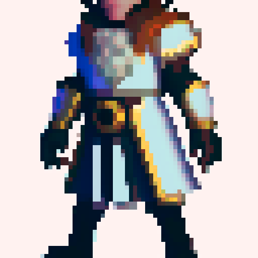 A character in the style of kimdomg hearts, male, with long hair and sinuous white armor encrusted with stones, the image has to be for a sprite from a unity game