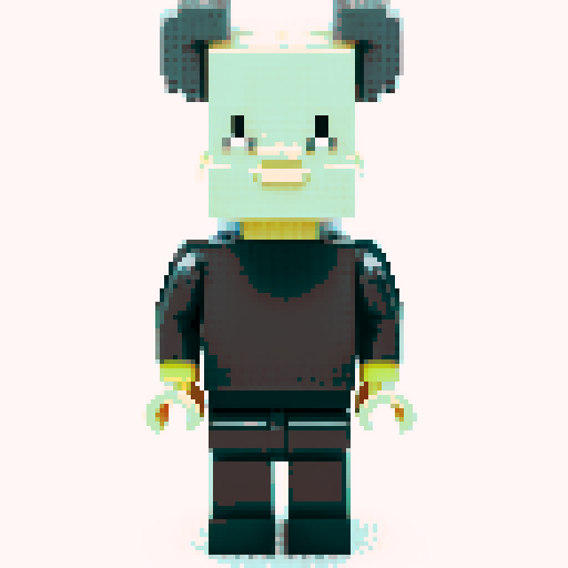 pixelated lego man, vibrant colors, blocky shapes, retro video game aesthetic, 8-bit style, square bricks, low resolution, geometric patterns, isometric view, crisp edges, nostalgic vibes, limited color palette, pixel art techniques, simple yet charming, iconic toy