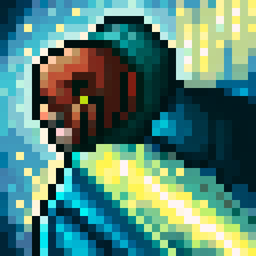 a pixelated platformer character