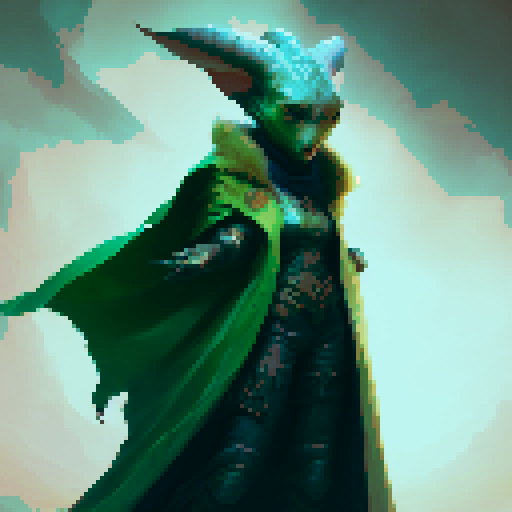 Huntress with old green cape, wood horns and bow