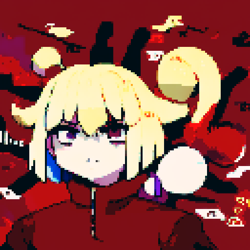 A girl standing in front of weird colored 2d shapes