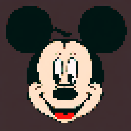 pixel image of mickey mouse smoking a joint wearing purple sunglasses