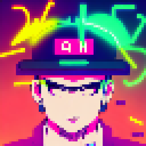Glowing cyberpunk hacker with slicked back hair and a neon visor, surrounded by flickering neon lights and a futuristic cityscape, all depicted in the vibrant and edgy Yo-Hokki style.
