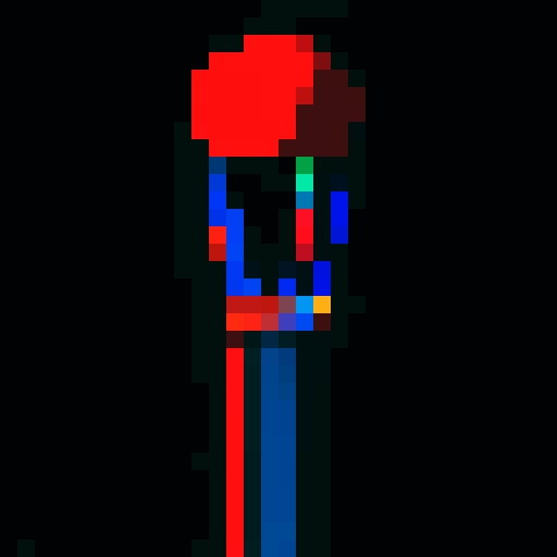 Paintbrush with colorful paint at the tip, bold black outline, vibrant and saturated colors, smooth and crisp edges, minimalistic design, 32x32 pixel art, sRGB color space
