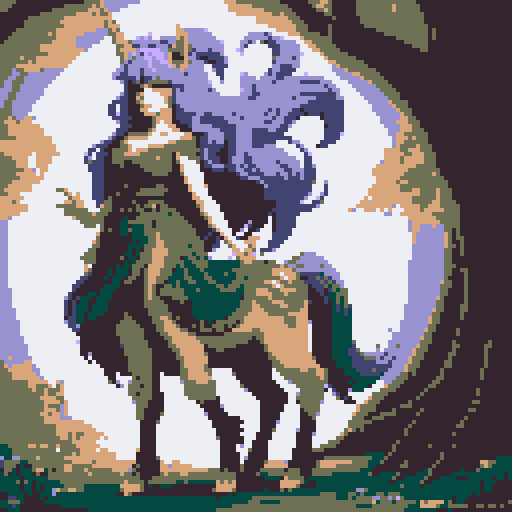 mystic druid wild faun-unicorn mythological woman, animal-human hybrid, playful demeanor, forest guardian, full body, bathed in moonlight