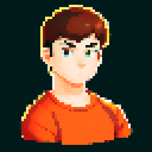 young handsome boy; look strong; 18 years old; pixel art