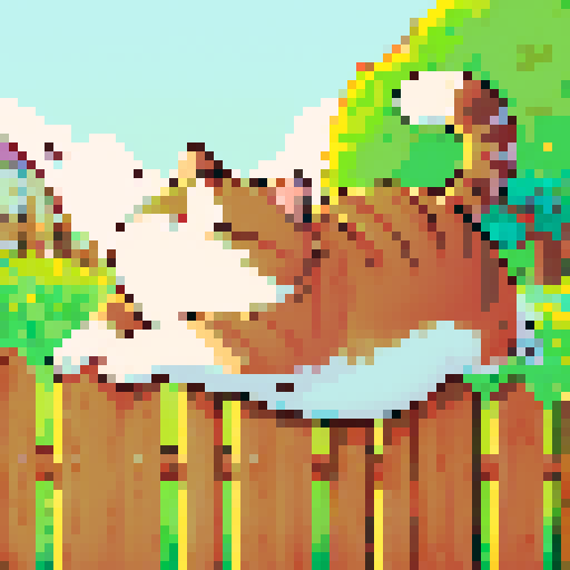 fat cat stretching on the fence, cartoon style
