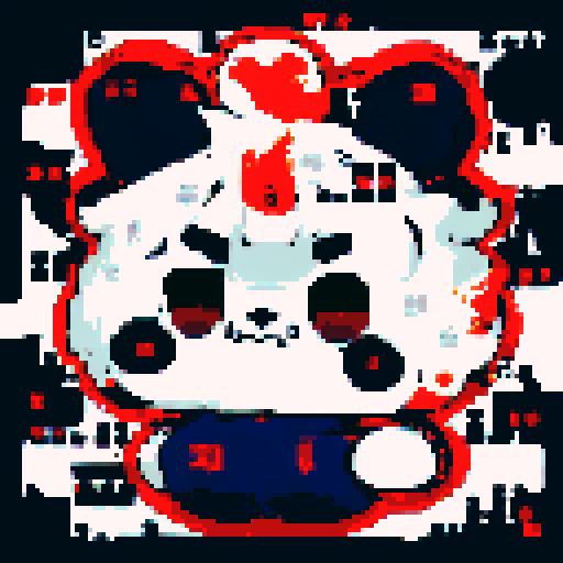 panda jumping, pixelated spritesheet, close-up of character's face, anime style, vibrant color palette