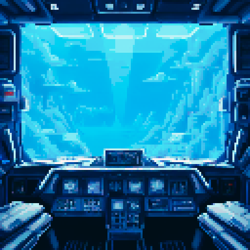 spaceship cockpit interior, blinking lights, knobs, dials, looking out into space, first person view, moody atmosphere
