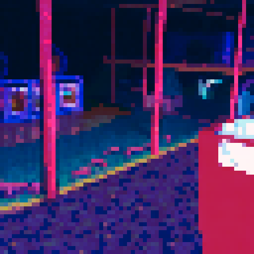 horror pixel art background inside of indoor kids playground with good toys and darkness in the corner of the room