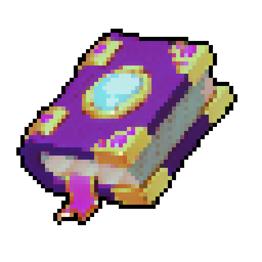 A mystical tome bound in deep violet, its ornate golden corners adorned with gleaming pink gemstones. A luminous blue crystal rests at its heart, radiating arcane energy, while a satin ribbon bookmark peeks from its enchanted pages. Rendered in a vibrant, fantasy-inspired digital painting, floating against a cosmic nebula, captured in a mesmerizing close-up portrait.