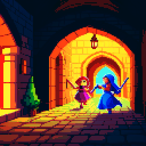 Mages attacking on a castle hallway
