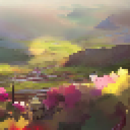 Jubilee's sun-kissed landscape portrait features lush greenery, rolling hills, and a brilliantly shining sun.