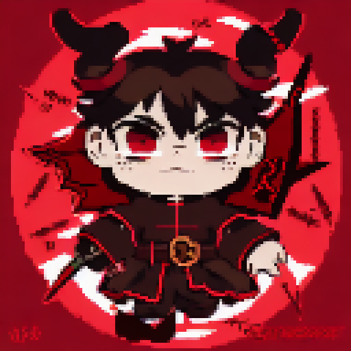 demon hunter with horns, red and black colors, anime style