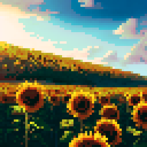 a field of sunflowers with the vast blue sky over it