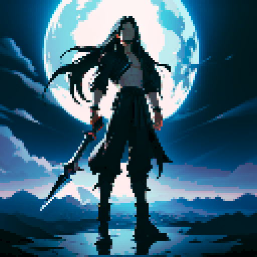 Full-body image of Sephiroth from FF7 with black hair, alone.