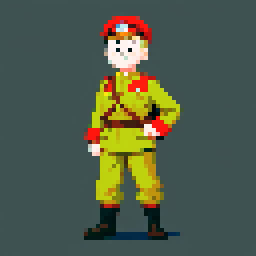 World war 2 British soldier, TinTin style, vibrant colors, bold outlines, pixel art, sRGB