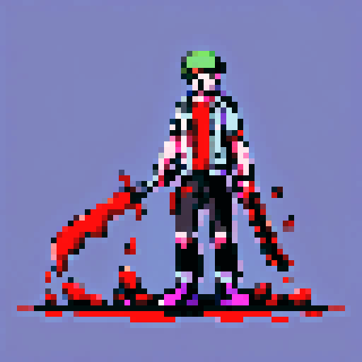 gory scene, blood splatters, dismembered limbs, pixelated gore, sRGB color palette