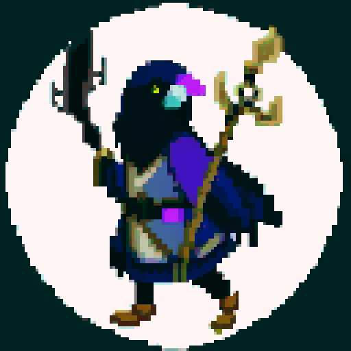 old raven-like druid with a staff