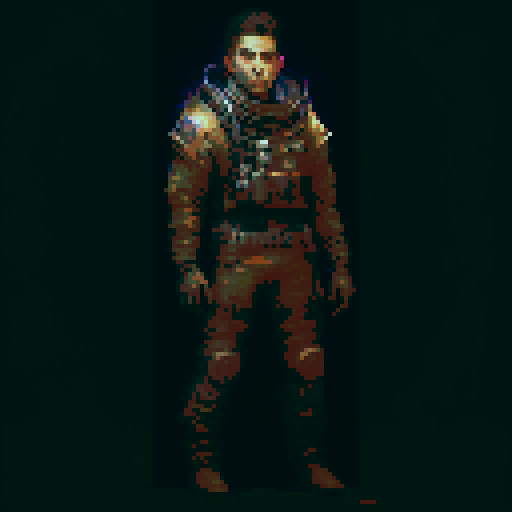 young frail fighter scavenger, pixel art, fantasy apocalypse