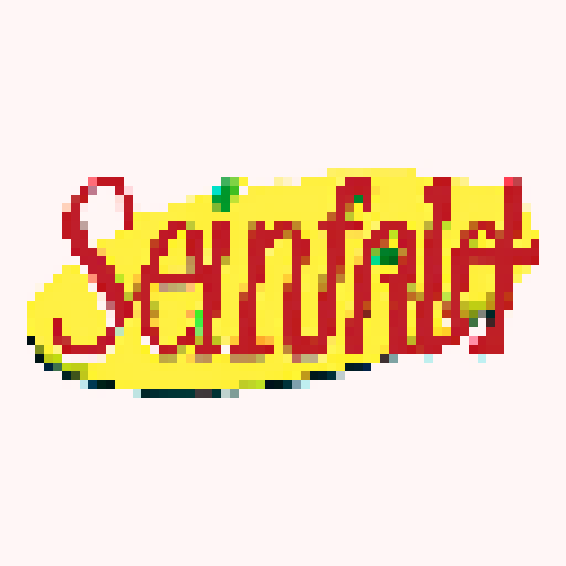 Seinfeld logo, colorful, retro, pixelated, sRGB
