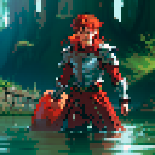 hero sinking into slime, hero drowning in slime, hero has red hair, hero has silver armor