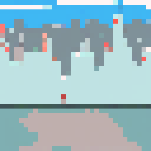 Mars Building, red planet, futuristic architecture, towering skyscrapers, bustling city, pixelated landscape, ARNE32 palette, bustling metropolis, pixel art details, otherworldly structures, single building