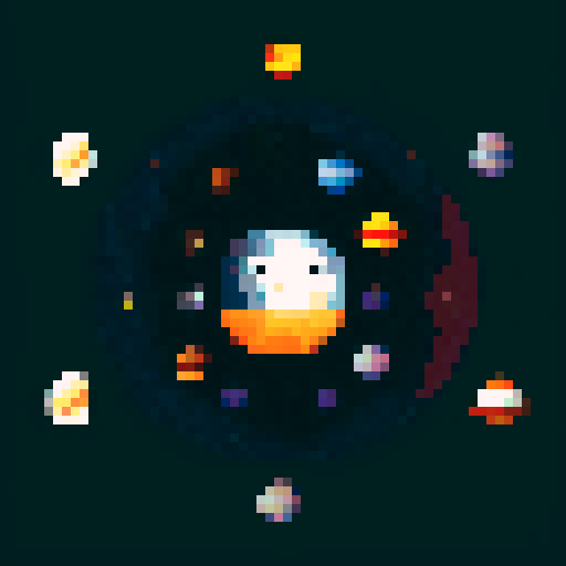 black cat with orange eyes, wandering through galaxies and space, surrounded by planets and comets