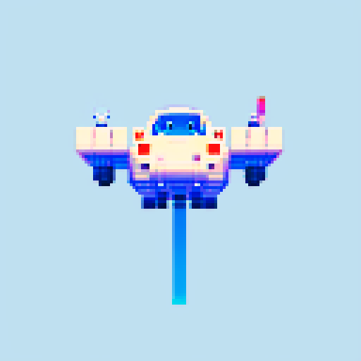 Top-down perspective of a futuristic flying vehicle in the shape of a cat