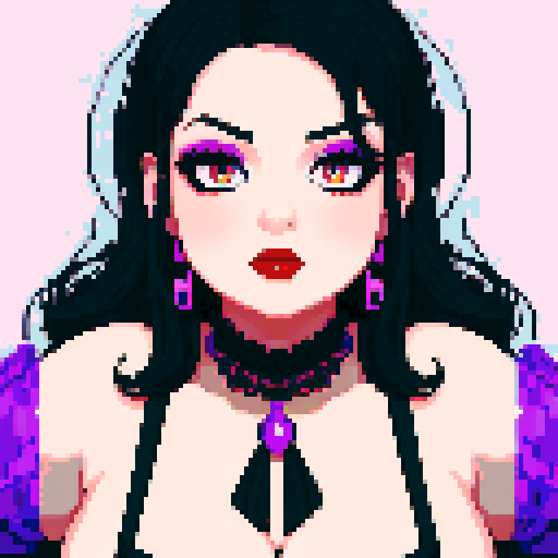 curvy, cute, goth girl, black hair, purple eyeshadow, red lipstick,  portrait,  glamour shot.
