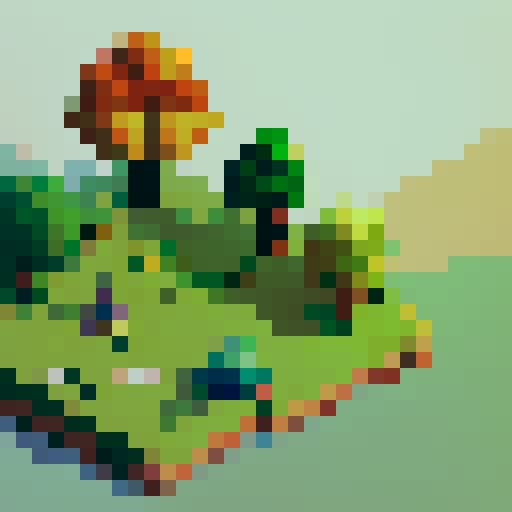 one chestnut tree, center, green leaves, brown trunk, fantasy top-down RPG with an orthogonal camera, not isometric, simple