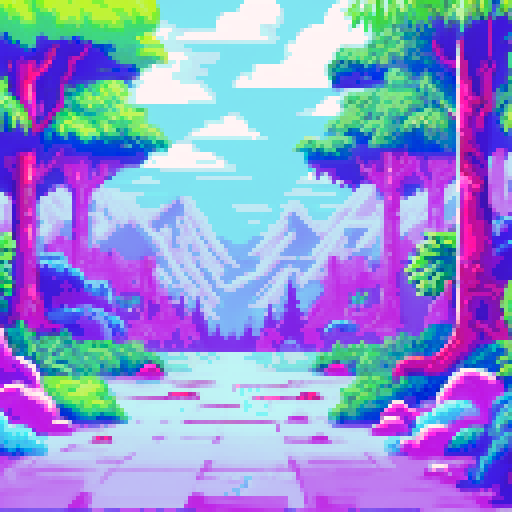 Deep inside Snow covered Jungle, lot of trees, colors, snow. Snowflakes falling from the sky