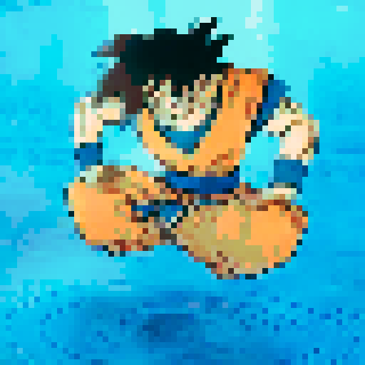 calm cool place with goku meditating over the water