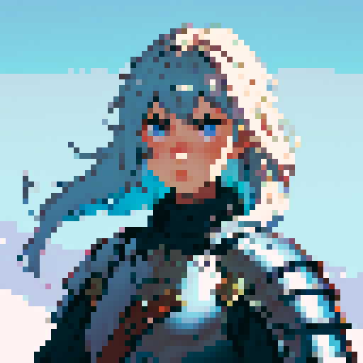 male weaponsmith portrait, middle ages, plate armor, helmet, pixel art, non-vibrant colors