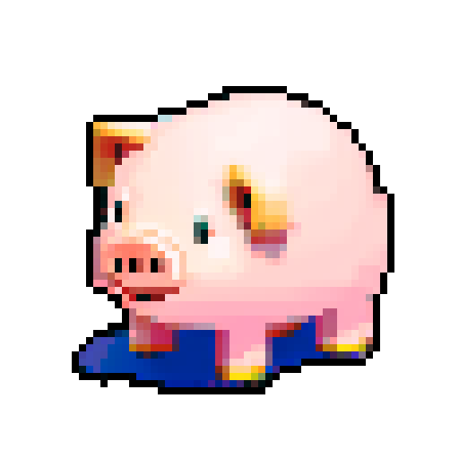 Pixel art pig sprite in a realistic pose, cartoony style, inspired by Super Auto Pets and Paper Mario, cute but not childish, no border, sRGB PNG