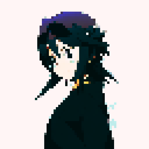 White-haired Rukia Kuchiki, donning her black Shinigami robe, stands amidst a snowy landscape, her zanpakuto glistening under the moonlit sky