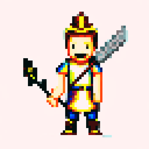 fantasy axeman sprite, wielding a double-headed axe, clad in intricate armor.