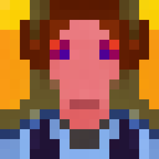 Sweet-faced mango with big eyes, blushing cheeks, and a cute smile in a 16x16 pixel portrait.