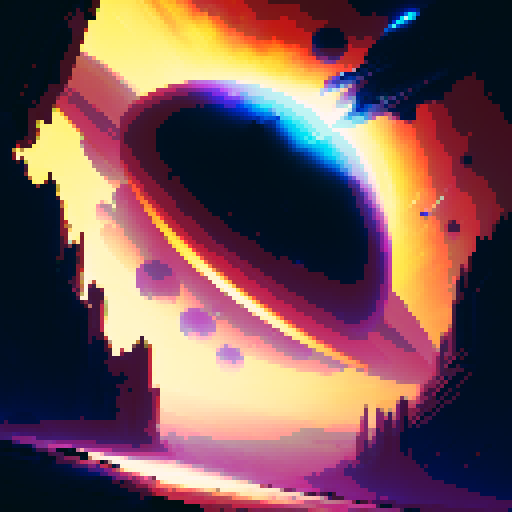 spaceship, sideview, vibrant galaxy, swirling nebulas, twinkling stars, pixel art, srgb