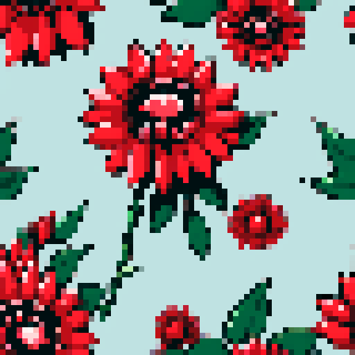 flower with vibrant red petals, oozing crimson droplets, adorned with sharp thorns, resting delicately on a handwritten love note, capturing the essence in pixel art with sRGB color space