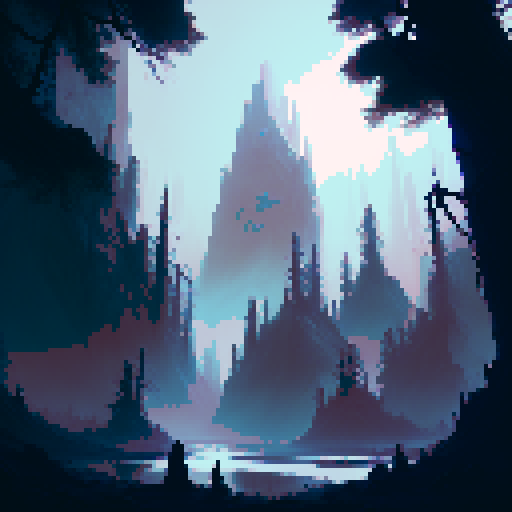 dark, mist-covered trees looming over a murky, winding river, with moss-covered rocks and twisted roots, all set in a fantasy RPG world