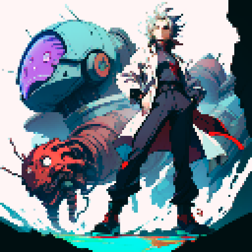 full-body image mad scientist with robot