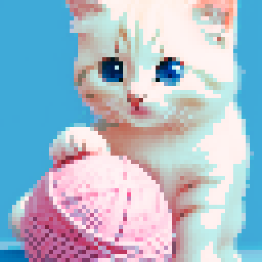 kitten playing with a yarn ball, pastel colors