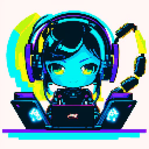 cute cyberpunk scorpion with human head, human head is anime inspired with vibrant hair, expressive eyes, and a playful smile, scorpion is playing computer games, tables with coca cola, scorpion's tail should be fully in the picture, bright yellow and cyan and light blue lights