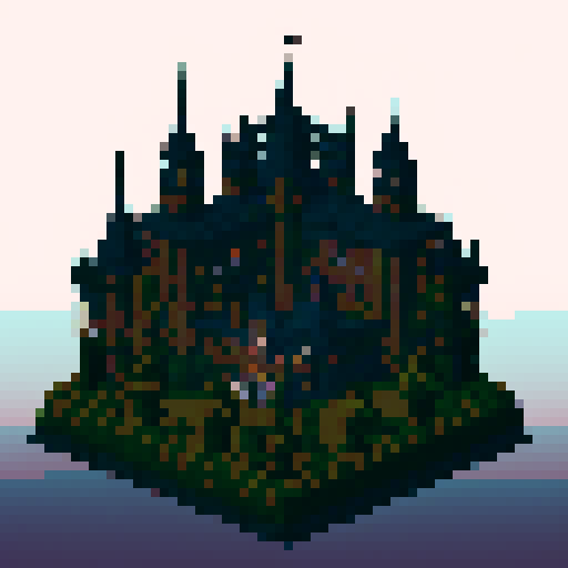 front view of a castle shrouded in darkness