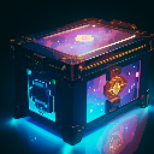 lootbox, outerspace, the heavens, sei network symbol, pixel art, sRGB, glowing celestial treasure chest