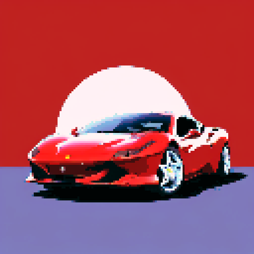 Photorealistic, centered Ferrari F8 in a three quarter view, right wheel in front, clean background, pixel art style with sRGB colors