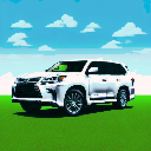 Photorealistic whole Lexus LX, three-quarter view, right front wheel, clean background, sRGB colors, pixel art style