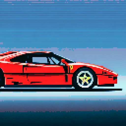 Photorealistic, centered Ferrari F40 in a three quarter view, right wheel in front, clean background, pixel art style with sRGB colors